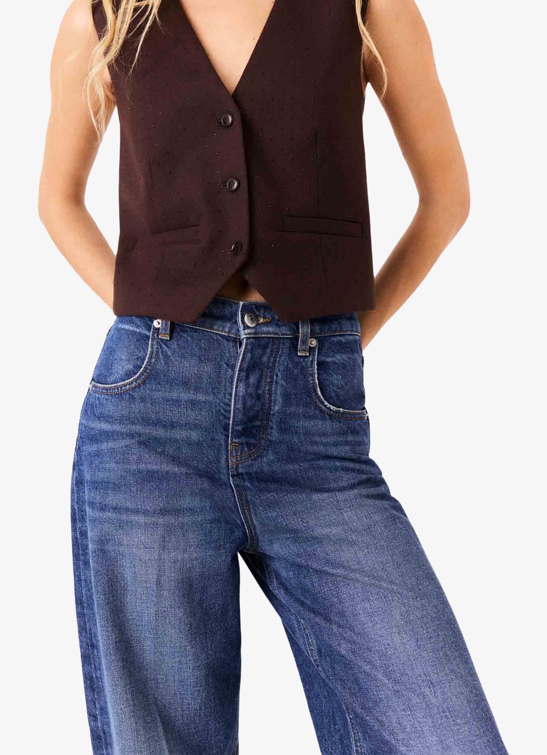 Maje High waist balloon fit jeans met medium wassing - detail 4 donkerblauw