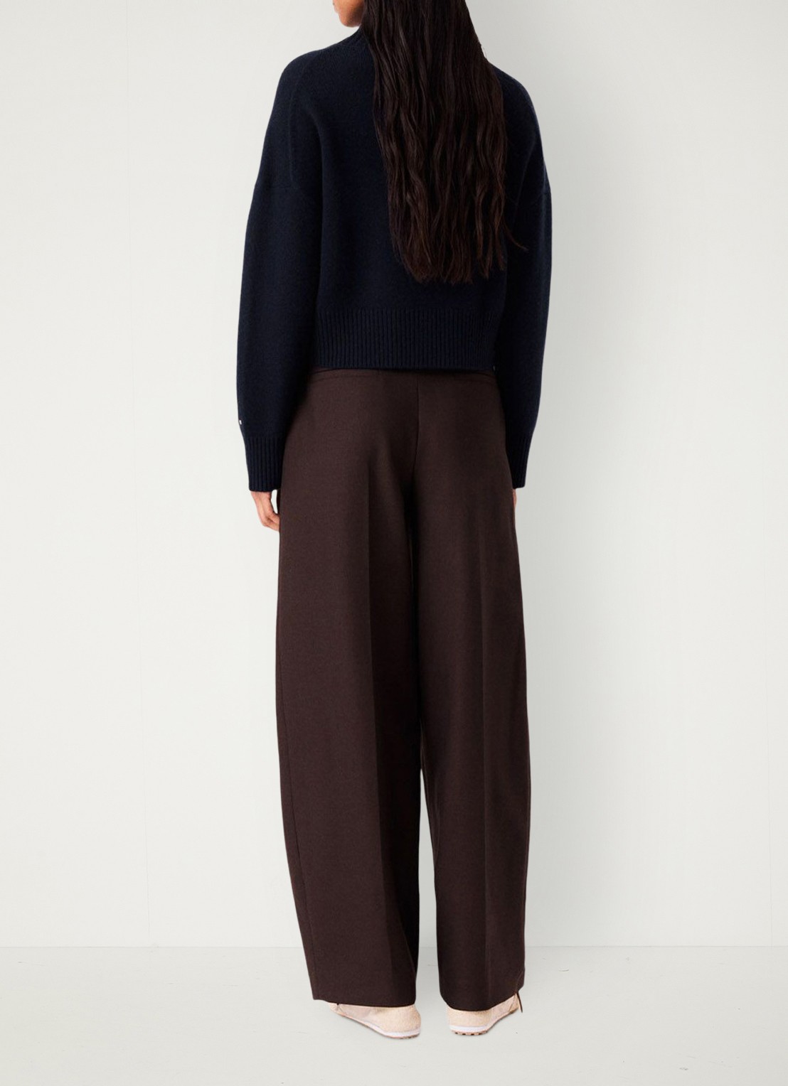 Maje High waist balloon fit pantalon in wolblend met steekzakken - achterkant 6 bruin