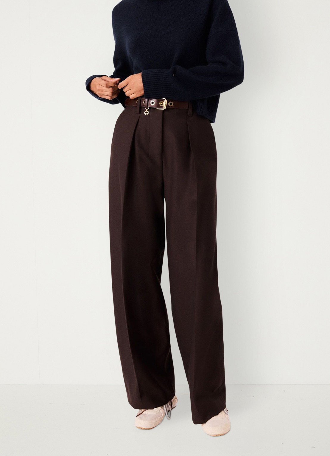 Maje High waist balloon fit pantalon in wolblend met steekzakken - detail 3 bruin