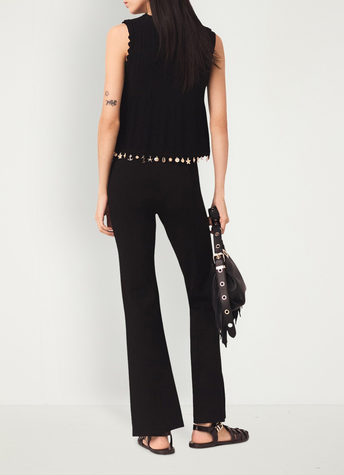 Maje High waist flared broek met split - achterkant 5 zwart