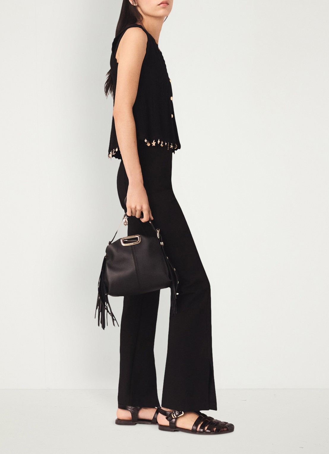 Maje High waist flared broek met split - detail zwart