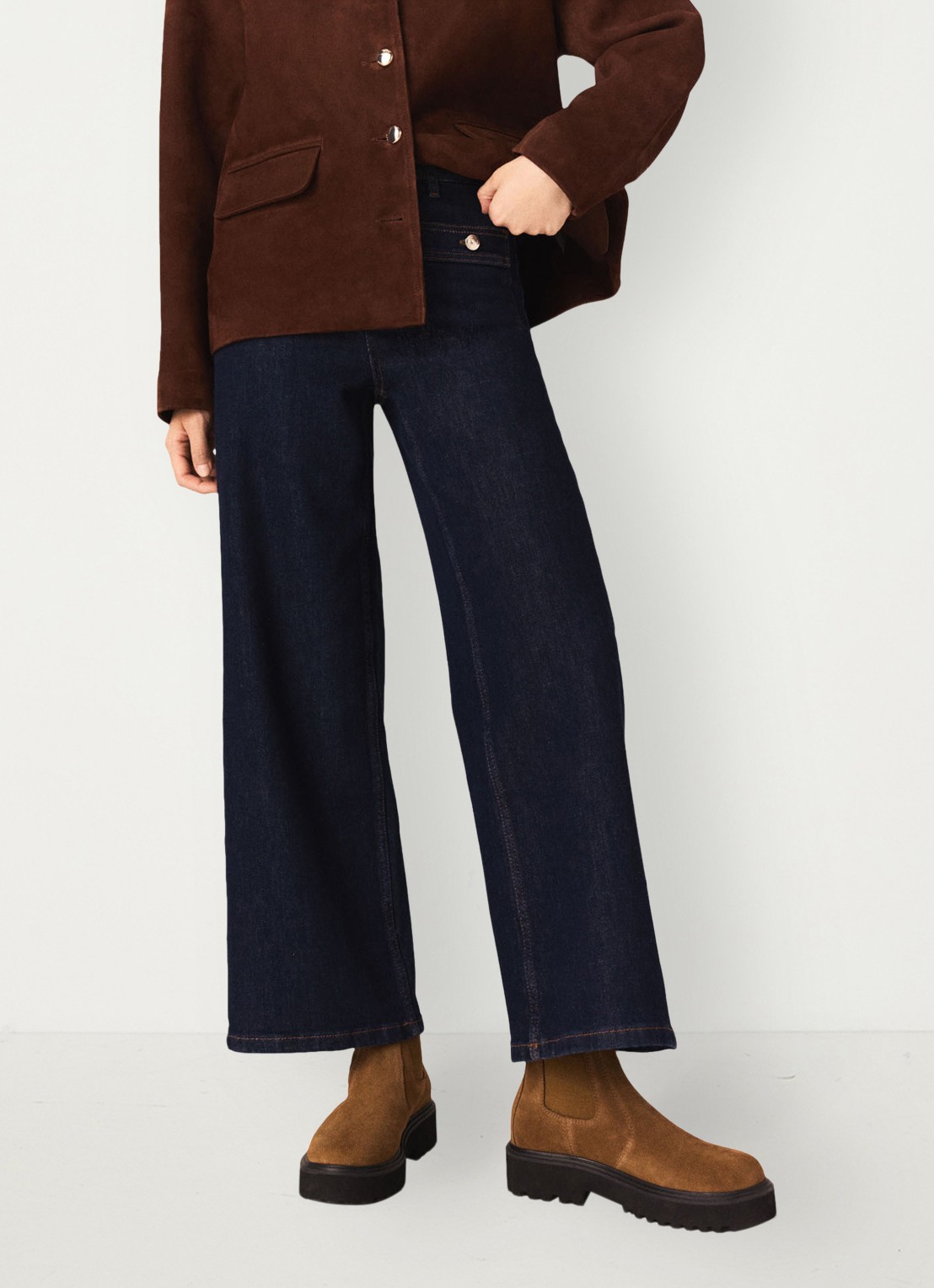 Maje High waist flared jeans met opgestikte zakken - detail donkerblauw