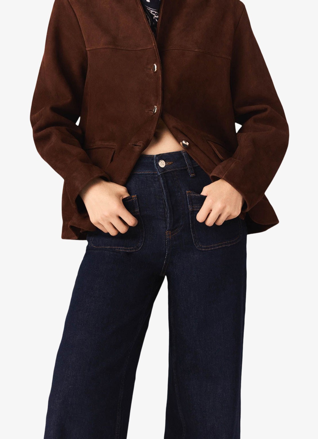 Maje High waist flared jeans met opgestikte zakken - detail 4 donkerblauw