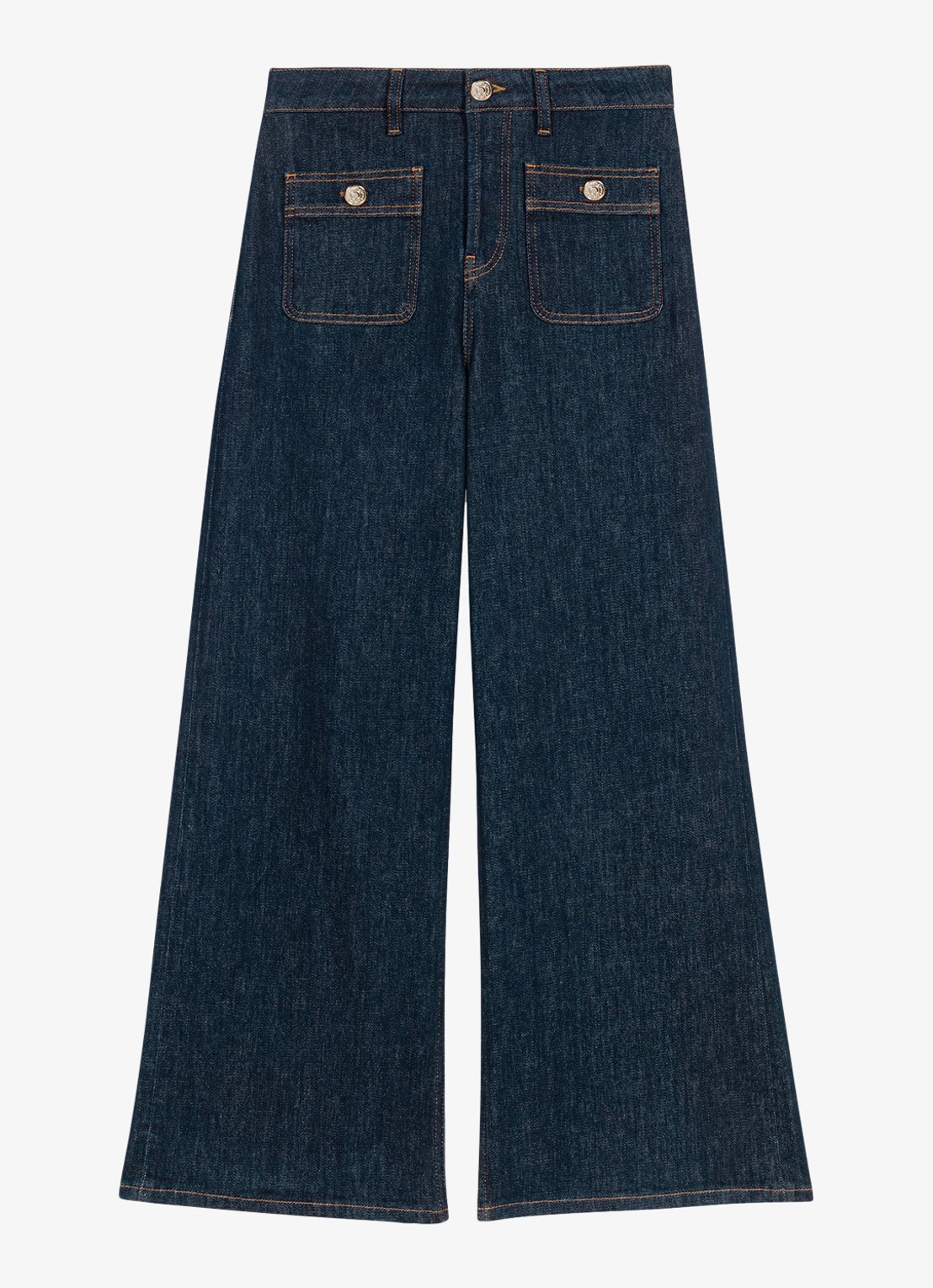 Maje High waist flared jeans met opgestikte zakken - voorkant 6 donkerblauw