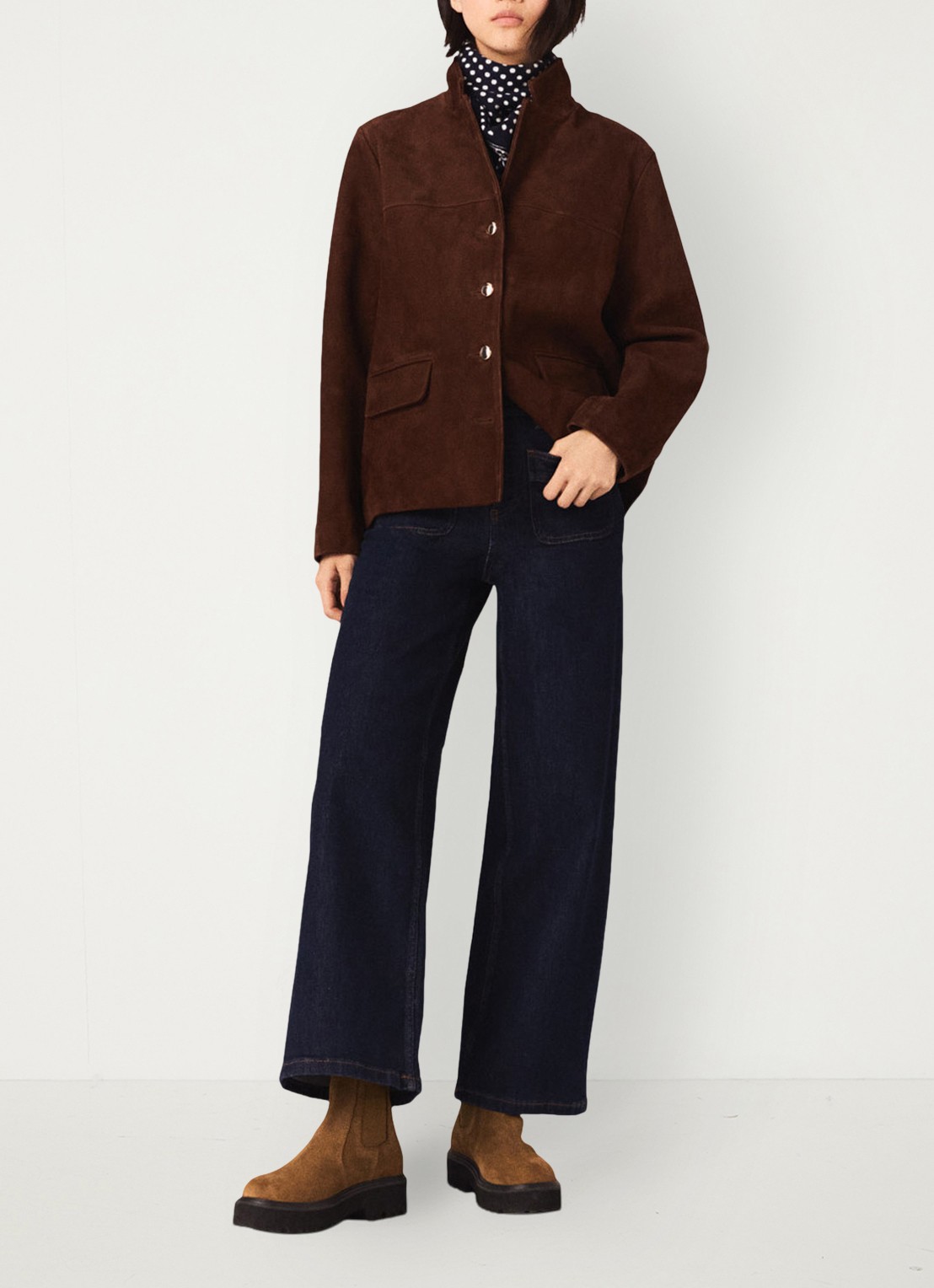 Maje High waist flared jeans met opgestikte zakken - voorkant 7 donkerblauw