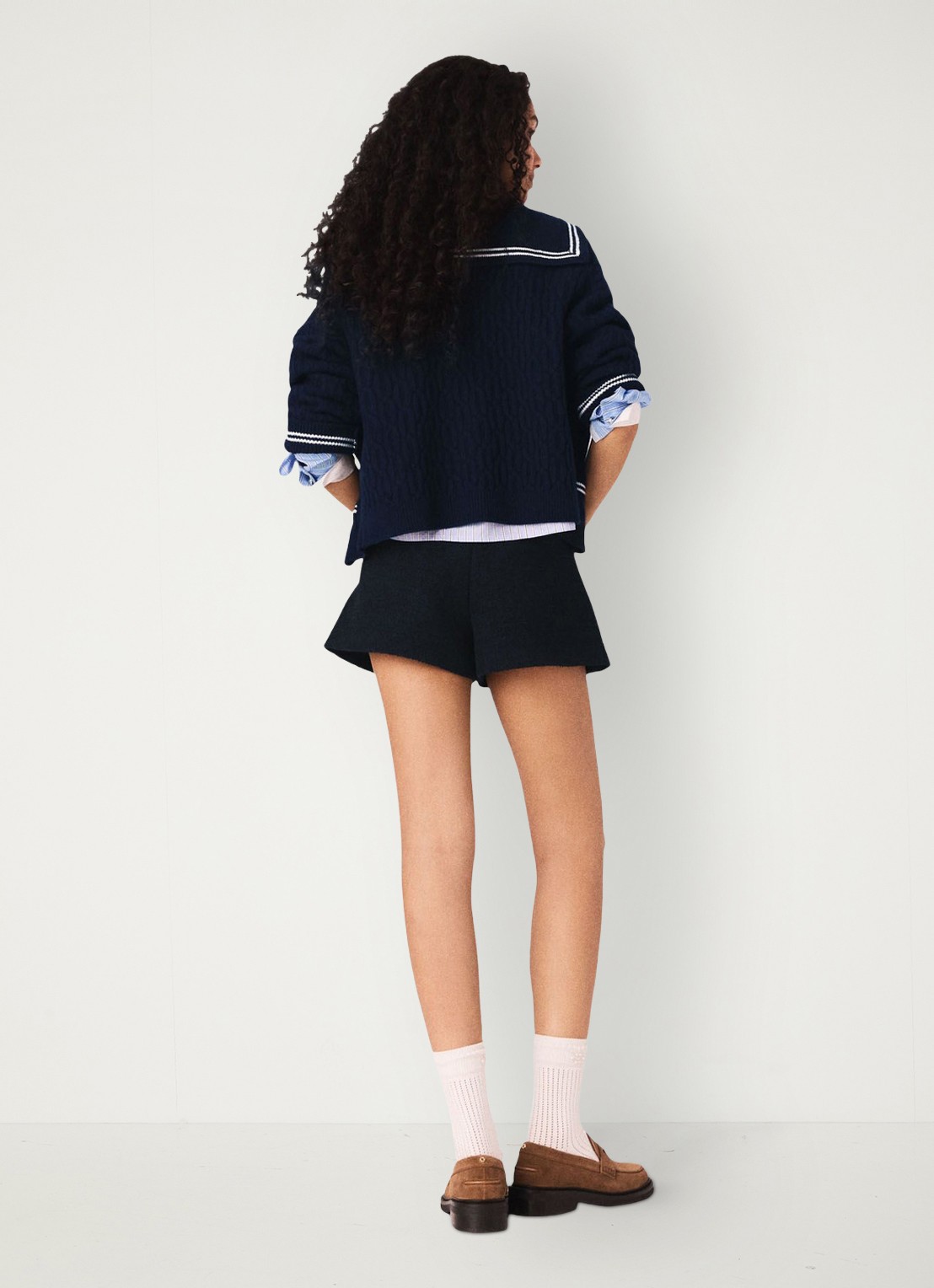 Maje High waist korte broek van denim  - achterkant 6 donkerblauw