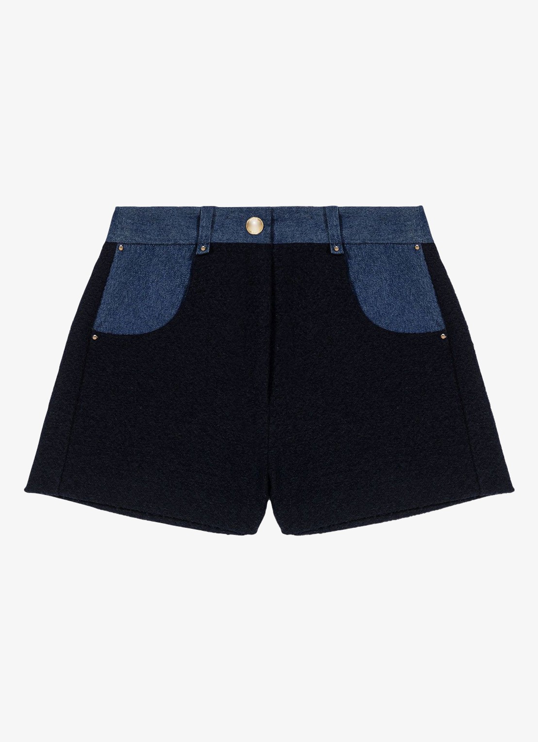 Maje High waist korte broek van denim  - voorkant 7 donkerblauw