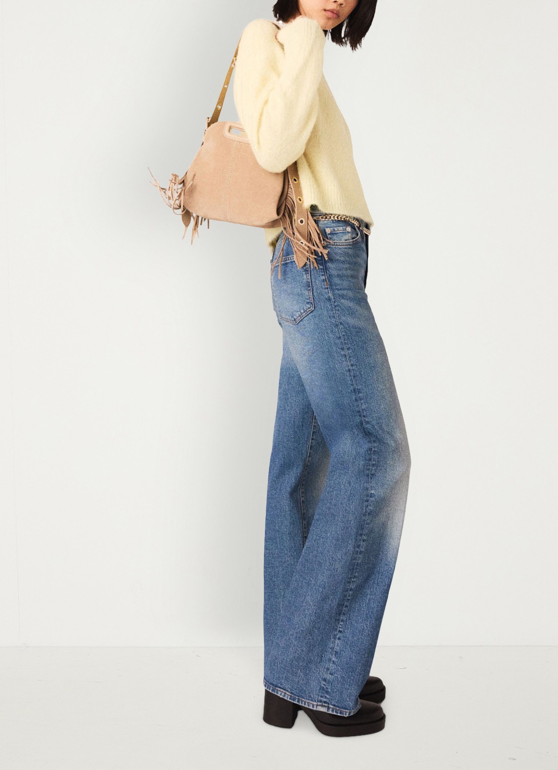 Maje High waist loose fit jeans met steekzakken - detail indigo