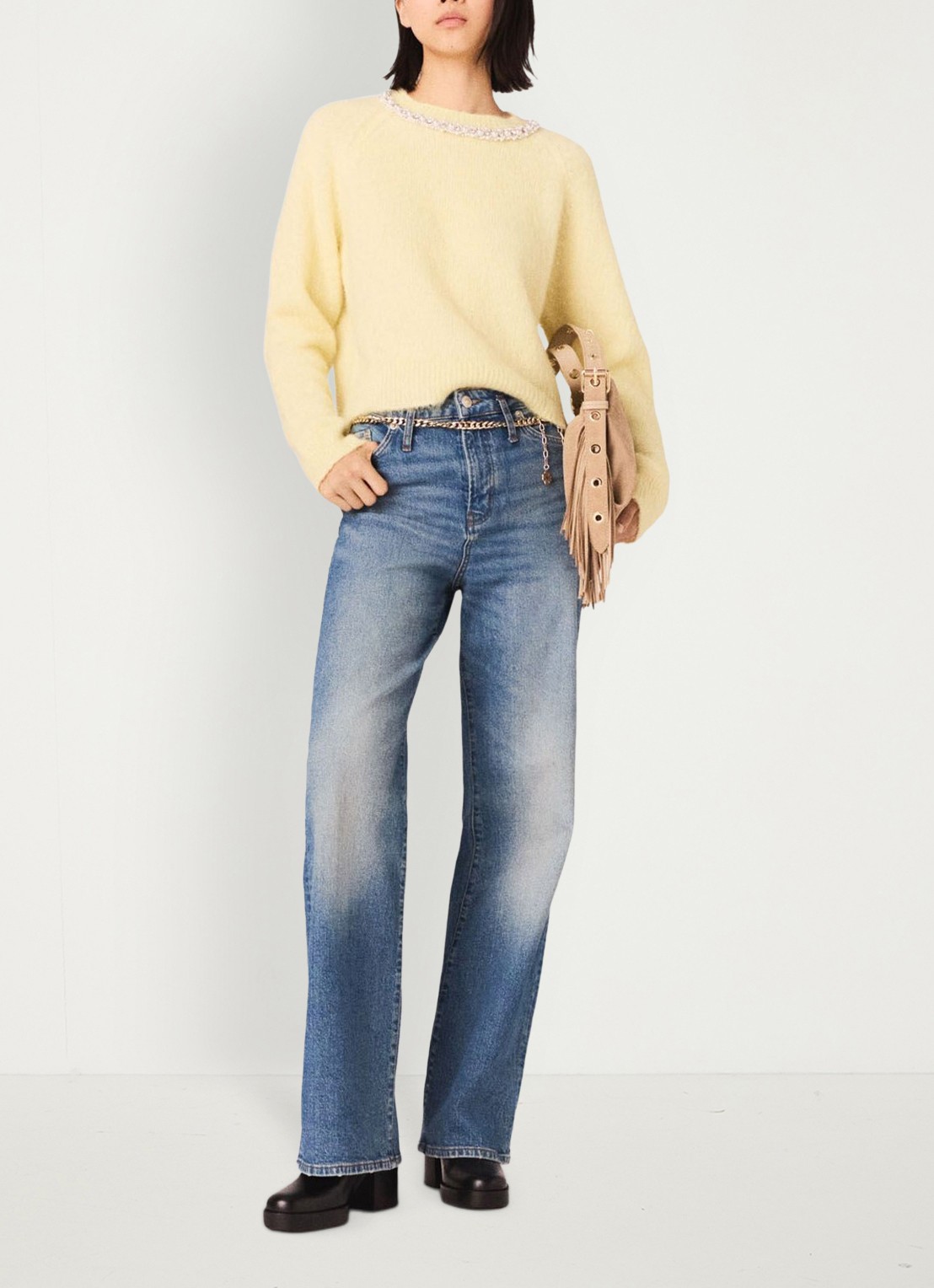 Maje High waist loose fit jeans met steekzakken - voorkant 7 indigo