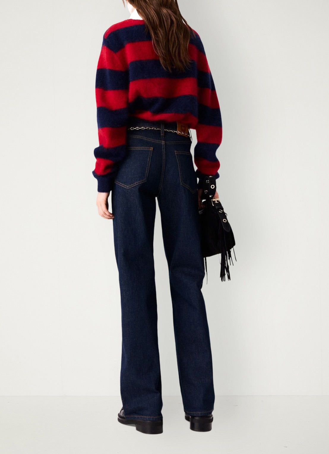 Maje High waist loose fit jeans met steekzakken - achterkant donkerblauw