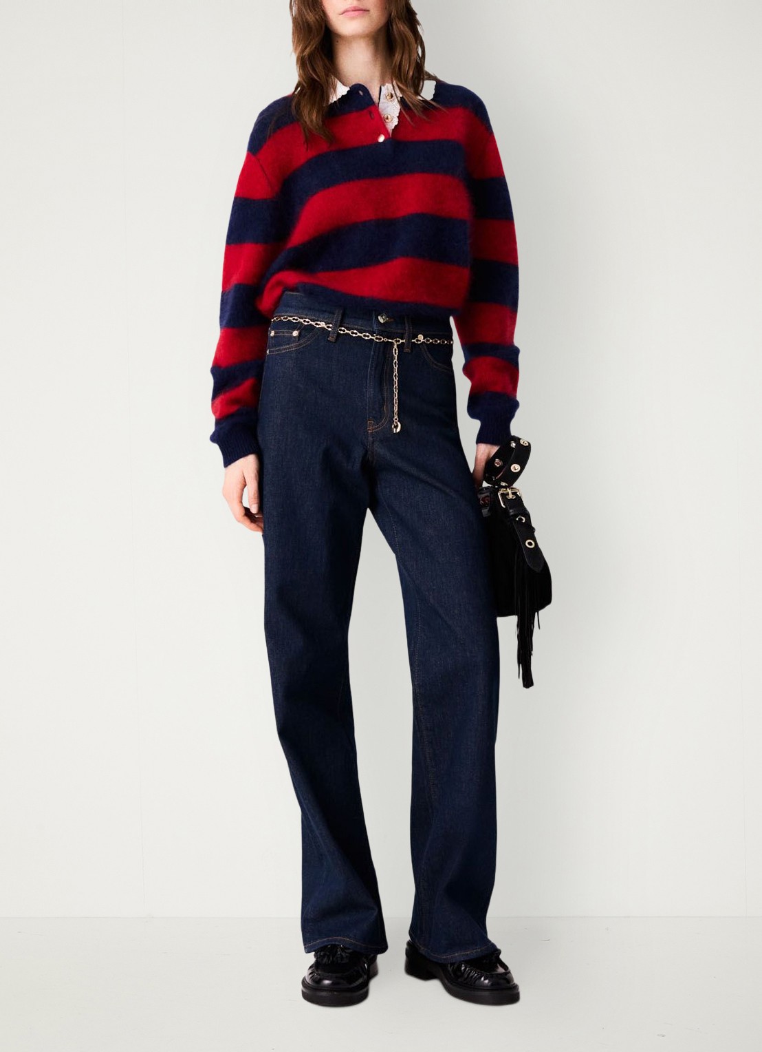 Maje High waist loose fit jeans met steekzakken - voorkant 8 donkerblauw