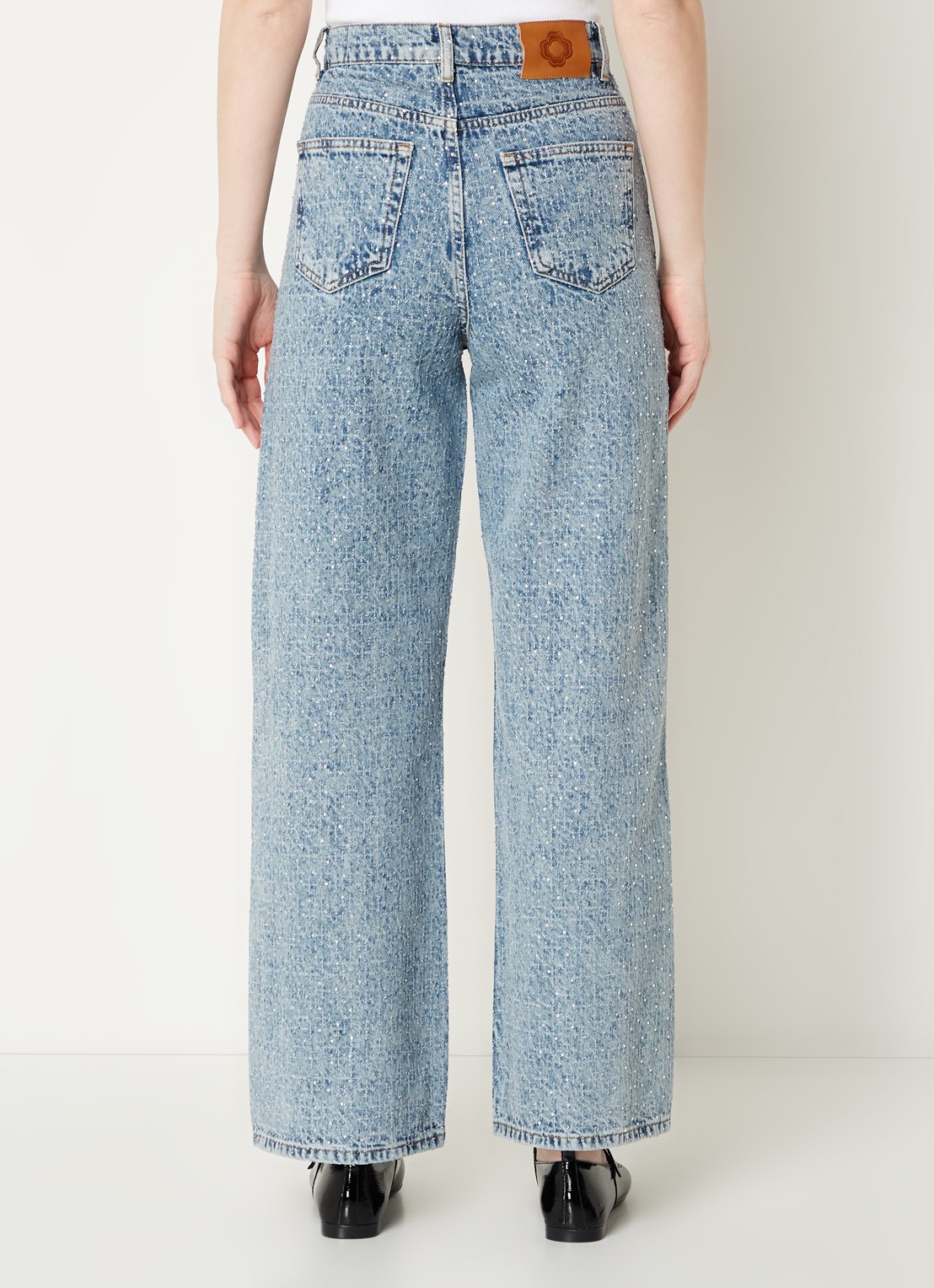 Maje High waist loose fit jeans met strass - achterkant indigo