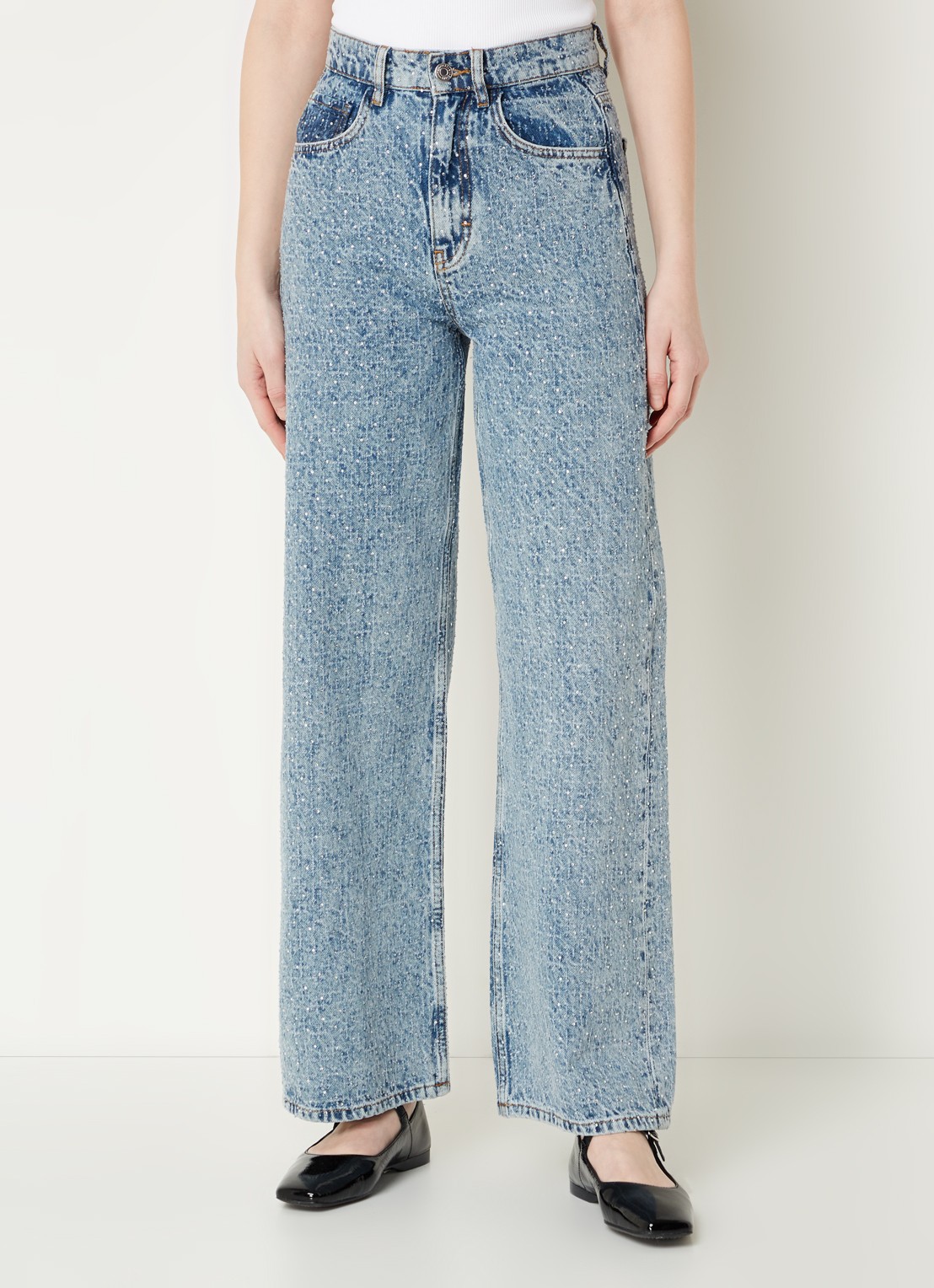 Maje High waist loose fit jeans met strass - detail 2 indigo
