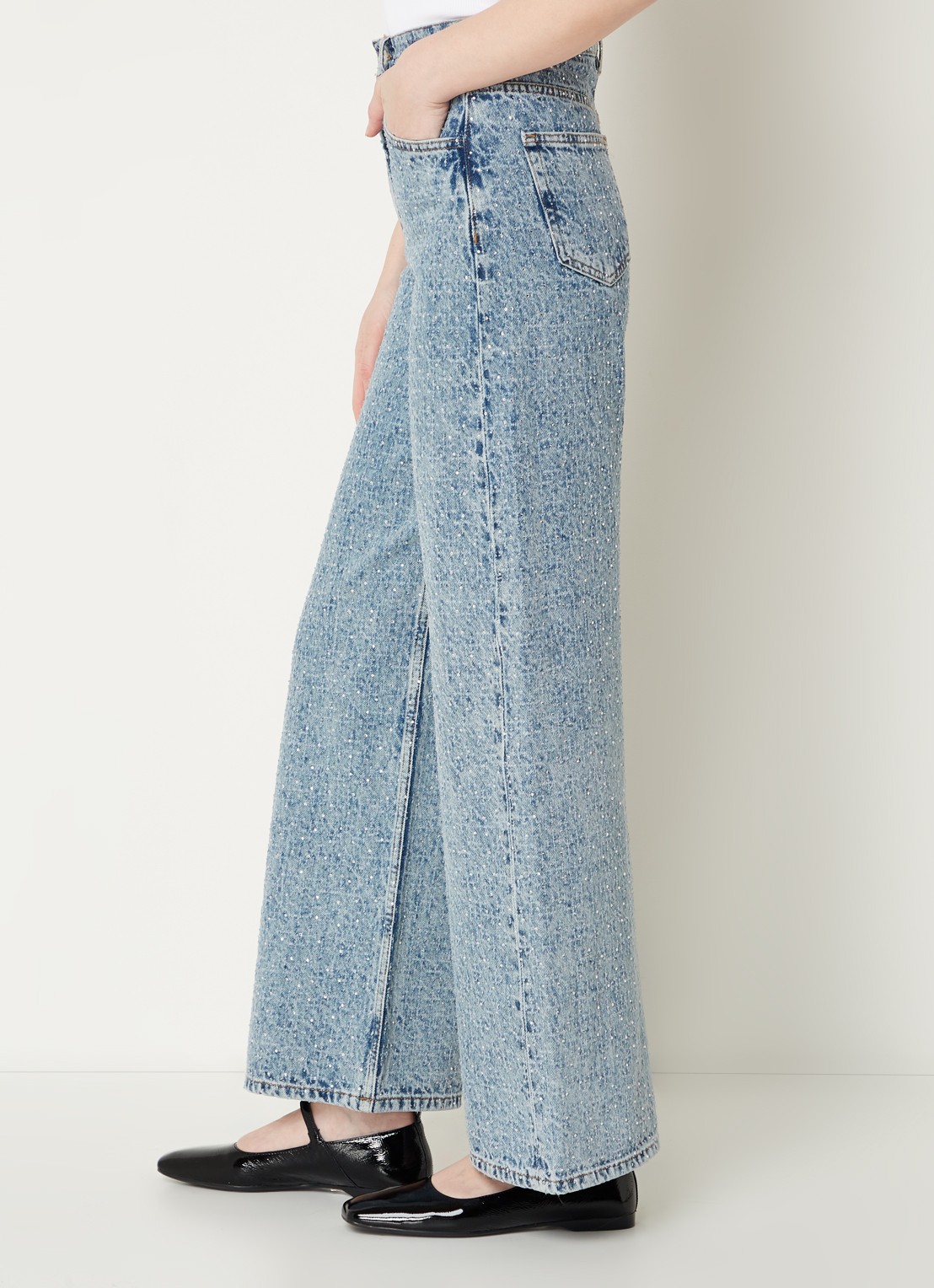 Maje High waist loose fit jeans met strass - detail 3 indigo