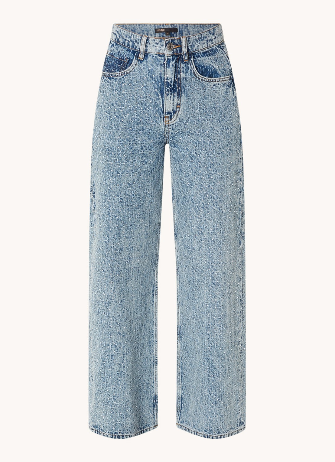 Maje High waist loose fit jeans met strass - voorkant 5 indigo