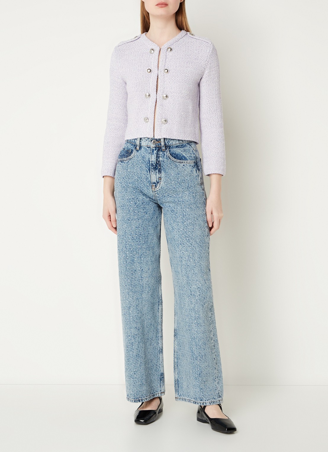 Maje High waist loose fit jeans met strass - voorkant 6 indigo