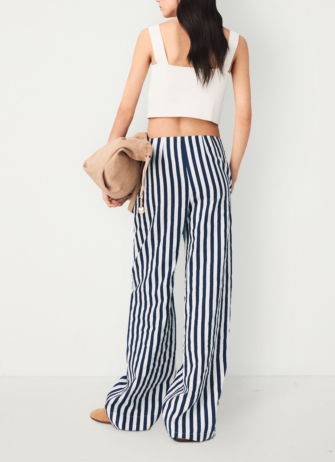 Maje High waist loose fit pantalon met streepprint - achterkant 3 donkerblauw