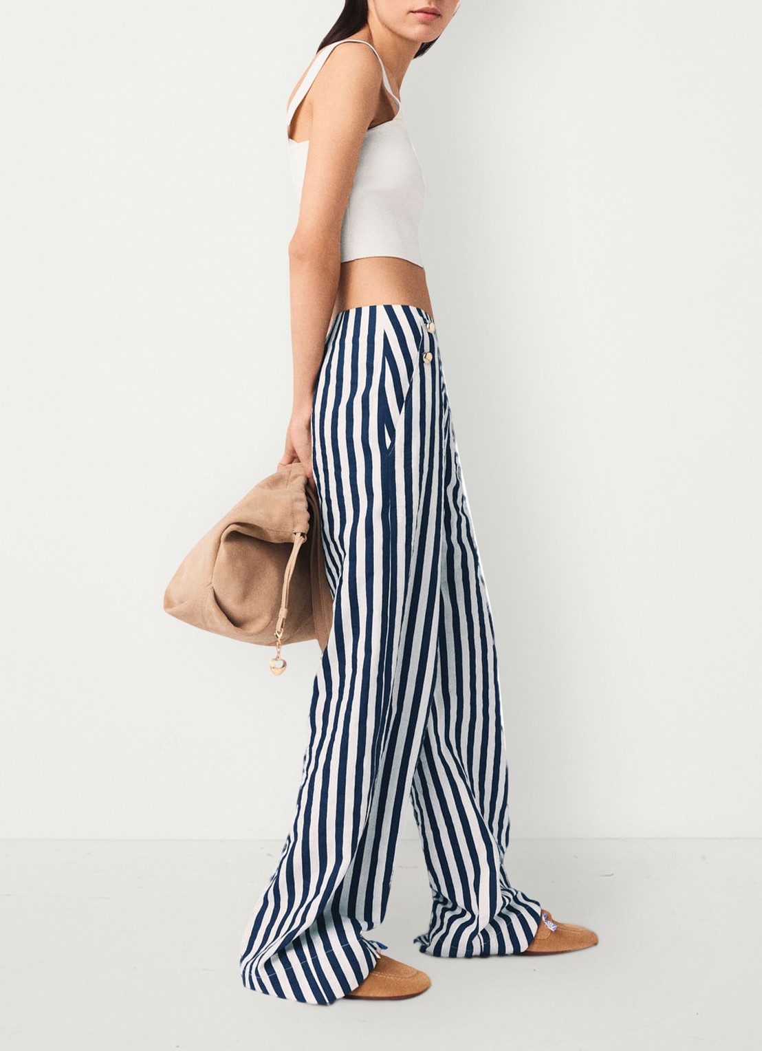 Maje High waist loose fit pantalon met streepprint - detail 5 donkerblauw