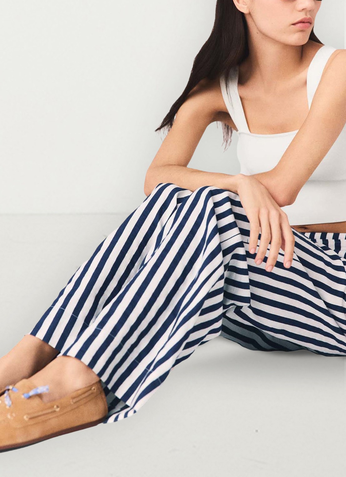 Maje High waist loose fit pantalon met streepprint - detail 6 donkerblauw