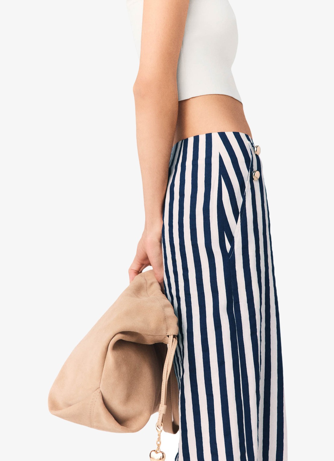 Maje High waist loose fit pantalon met streepprint - detail 7 donkerblauw
