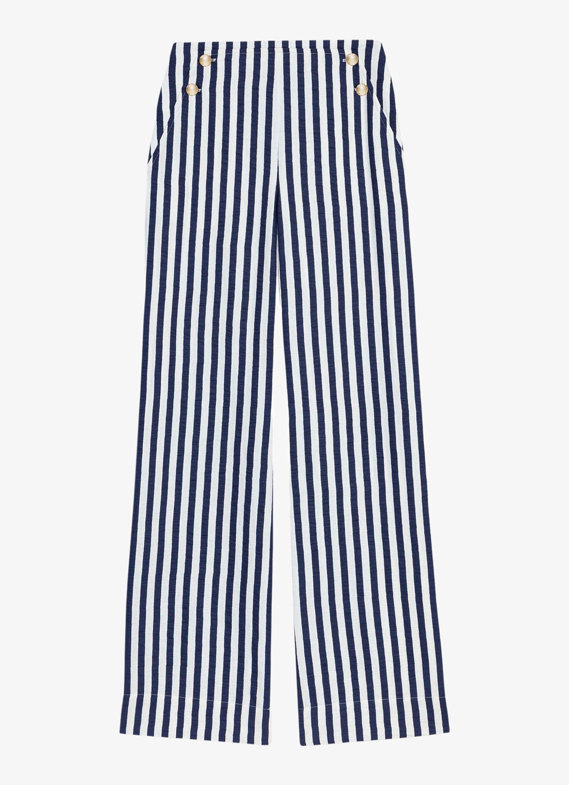Maje High waist loose fit pantalon met streepprint - voorkant donkerblauw