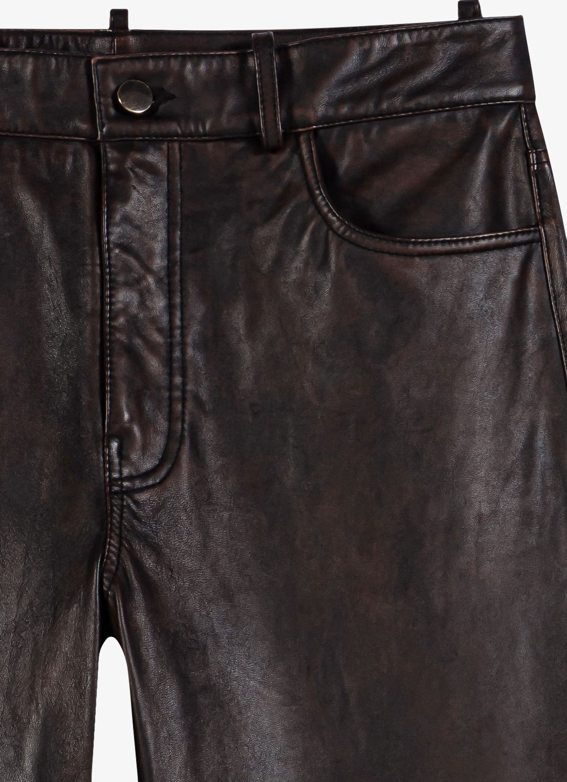Maje High waist straight fit broek van lamsleer - detail 8 donkerbruin