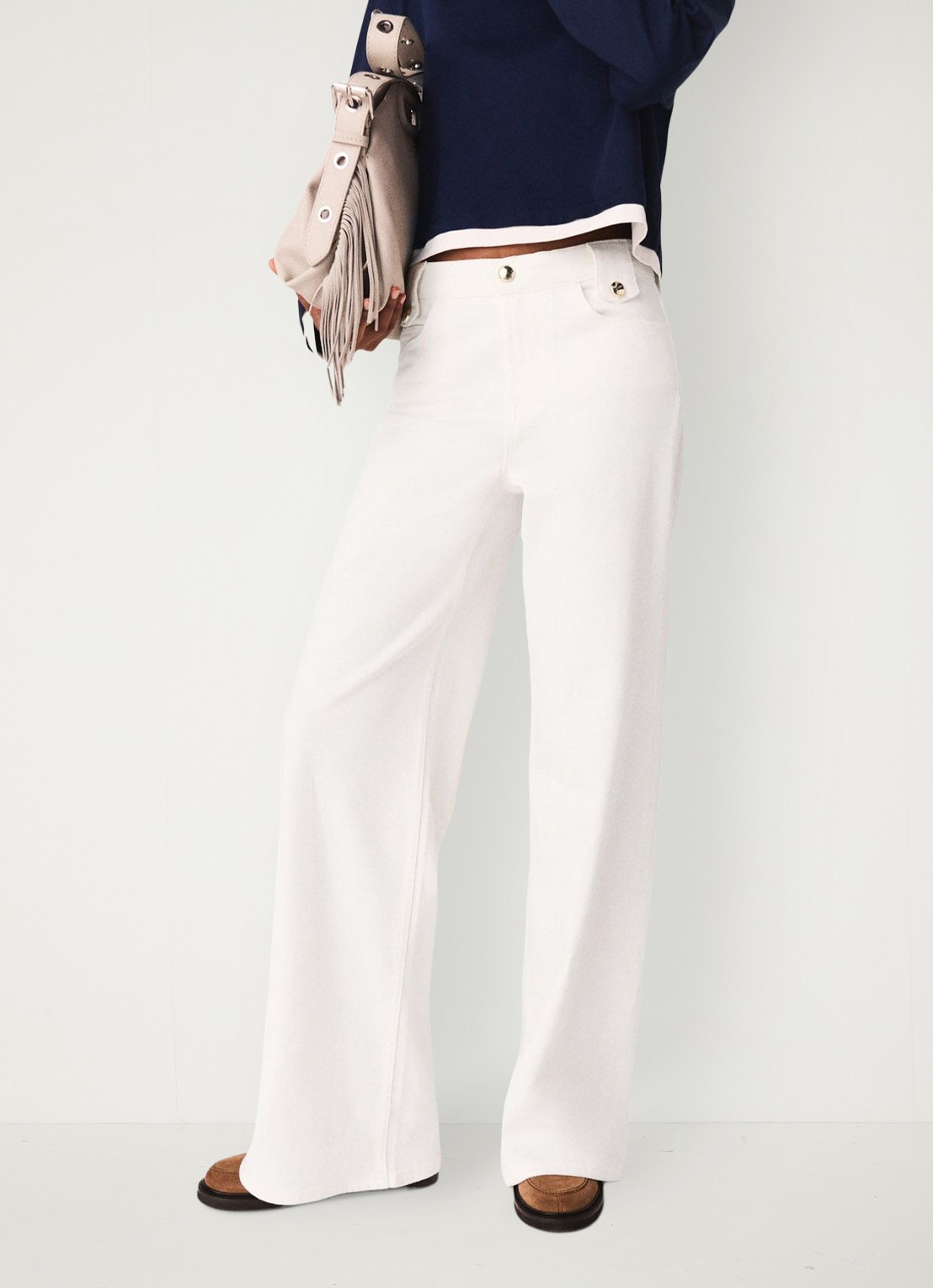 Maje High waist straight fit jeans met gekleurde wassing - detail wit
