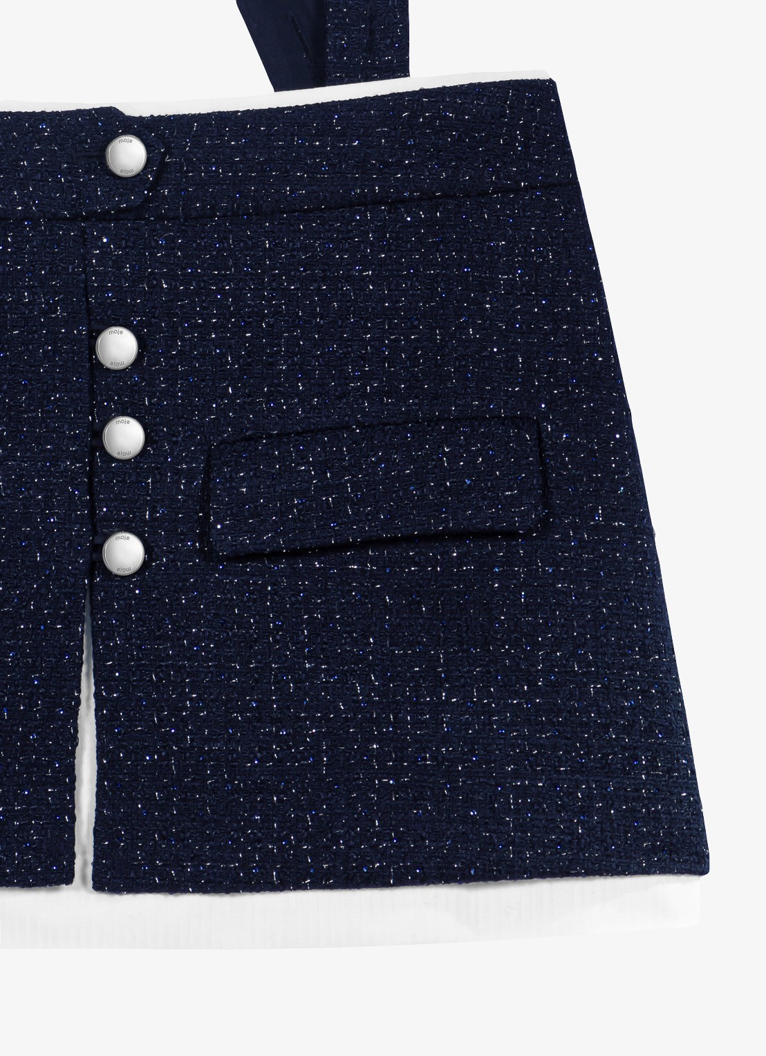 Maje High waist straight fit korte broek met bretels en tweed-look - detail 5 donkerblauw