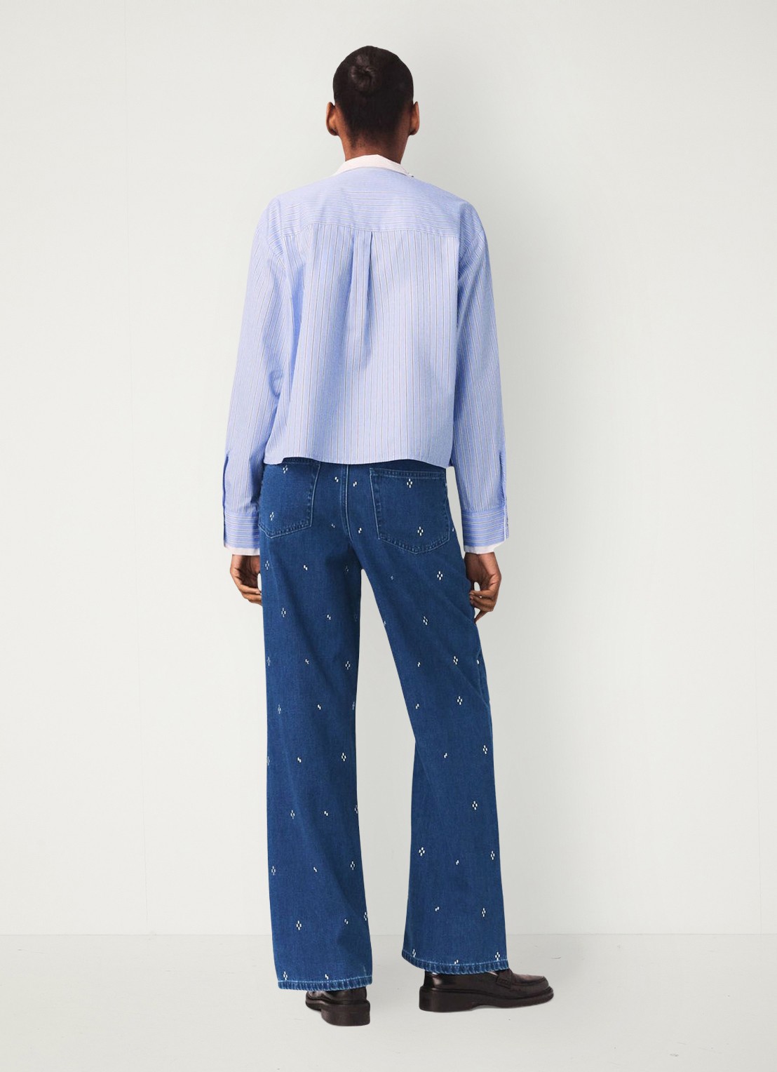 Maje High waist wide fit jeans met strass - achterkant 5 donkerblauw