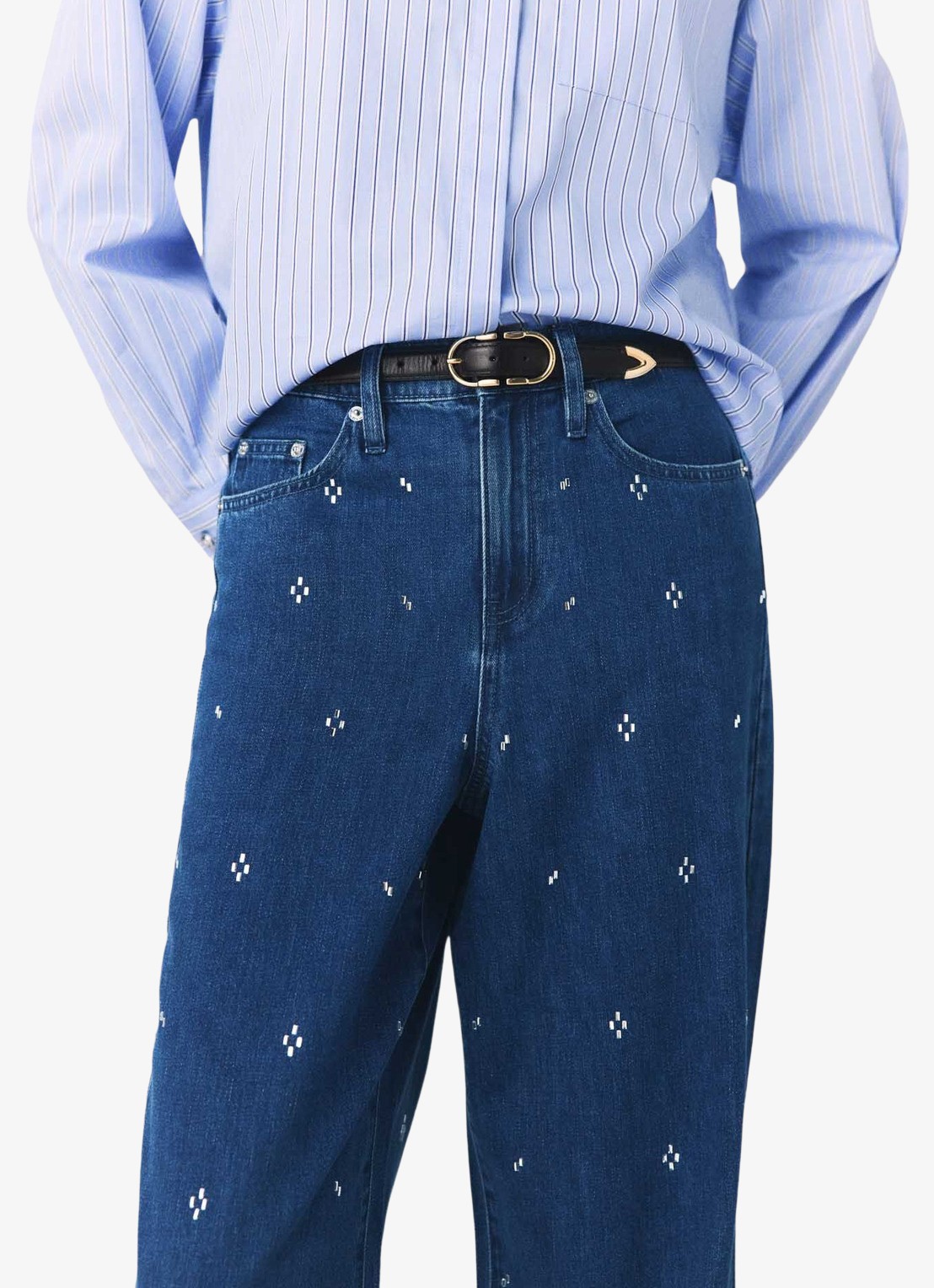 Maje High waist wide fit jeans met strass - detail 4 donkerblauw
