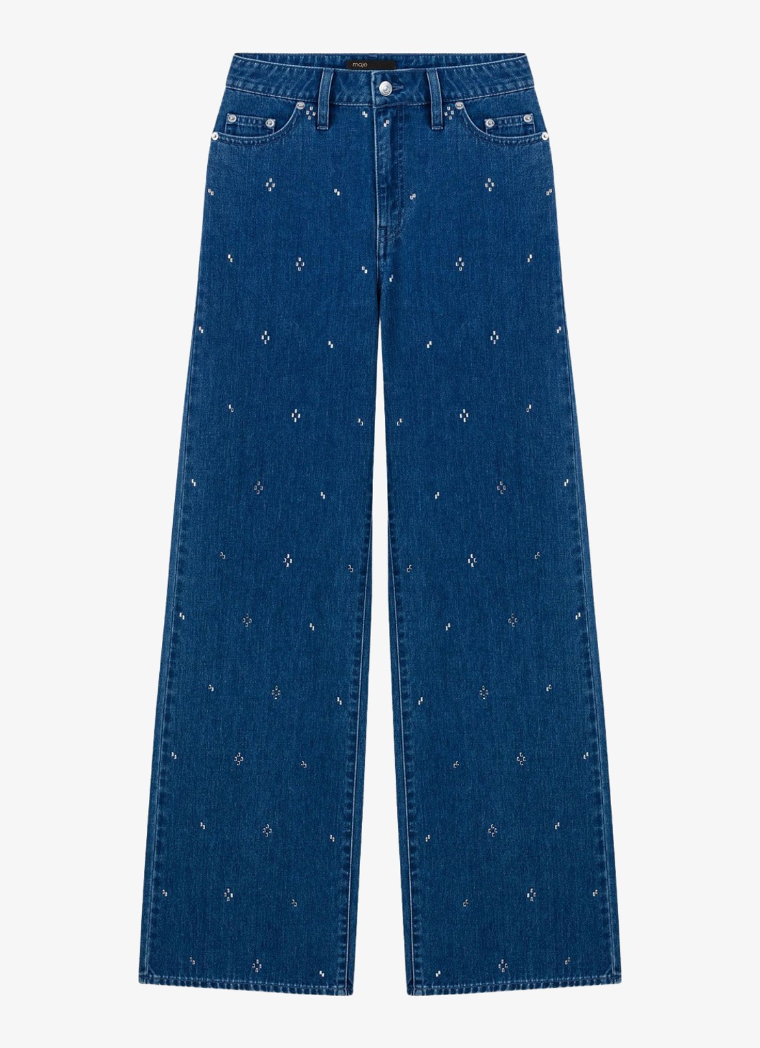 Maje High waist wide fit jeans met strass - voorkant 6 donkerblauw