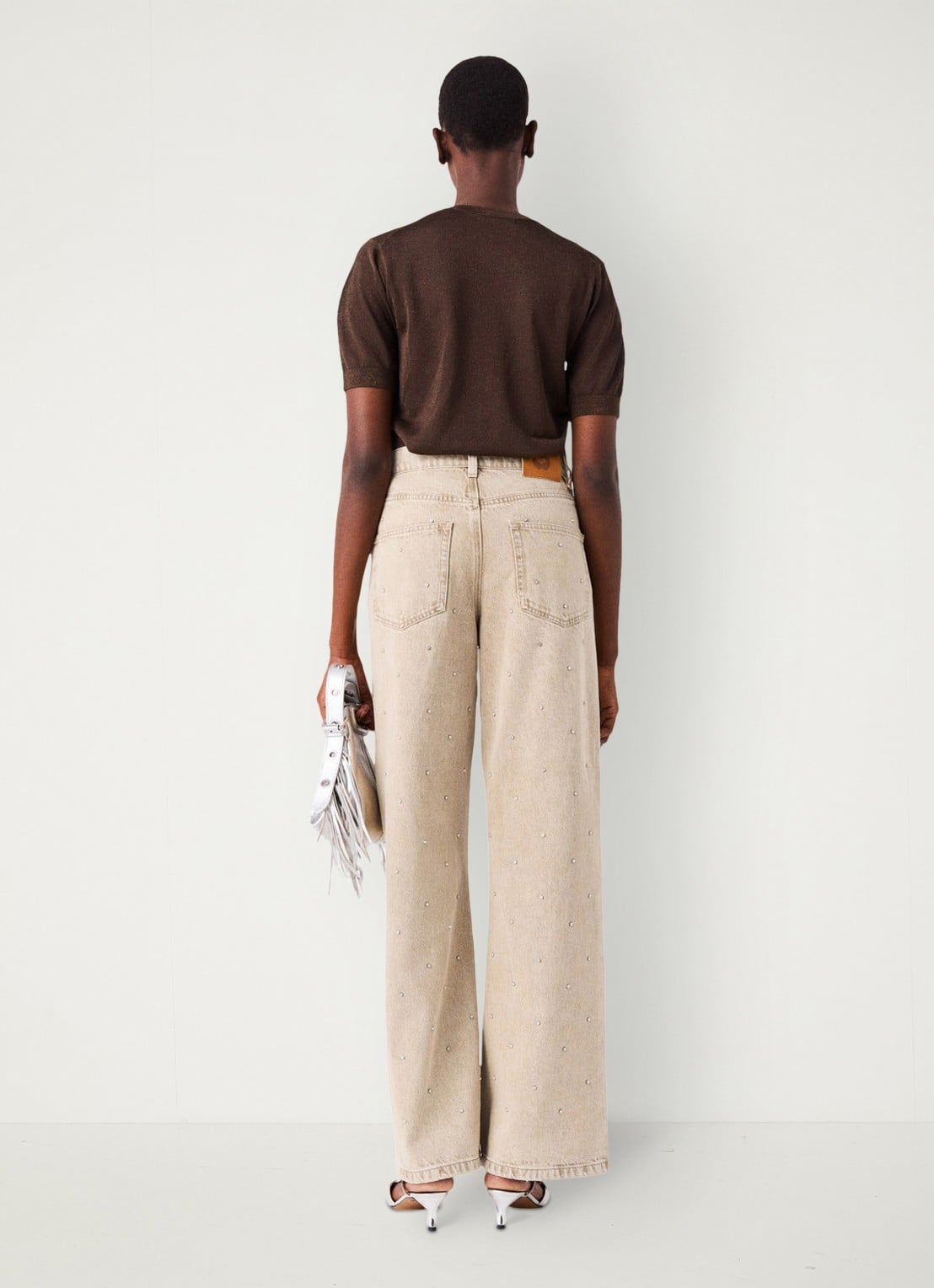 Maje High waist wide fit jeans met strass - achterkant beige / beige
