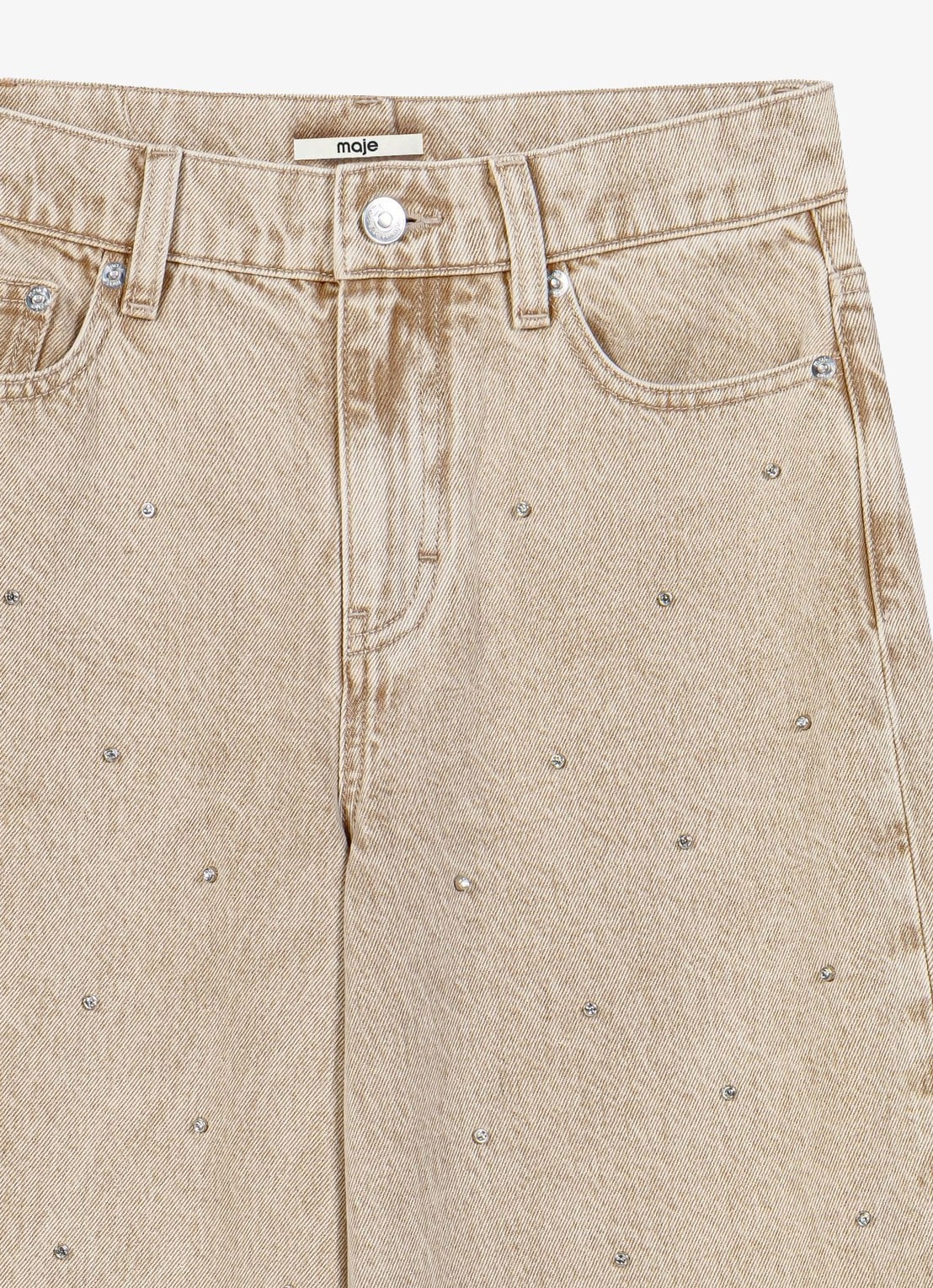 Maje High waist wide fit jeans met strass - detail 7 beige / beige