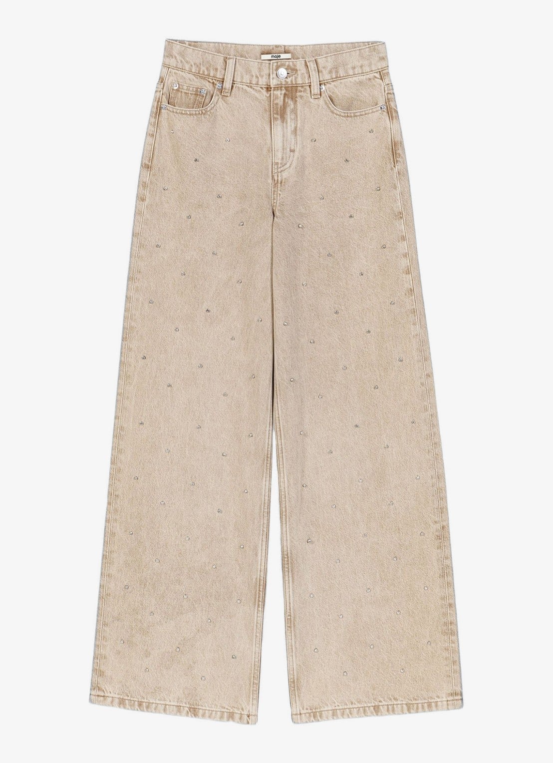 Maje High waist wide fit jeans met strass - voorkant 2 beige / beige