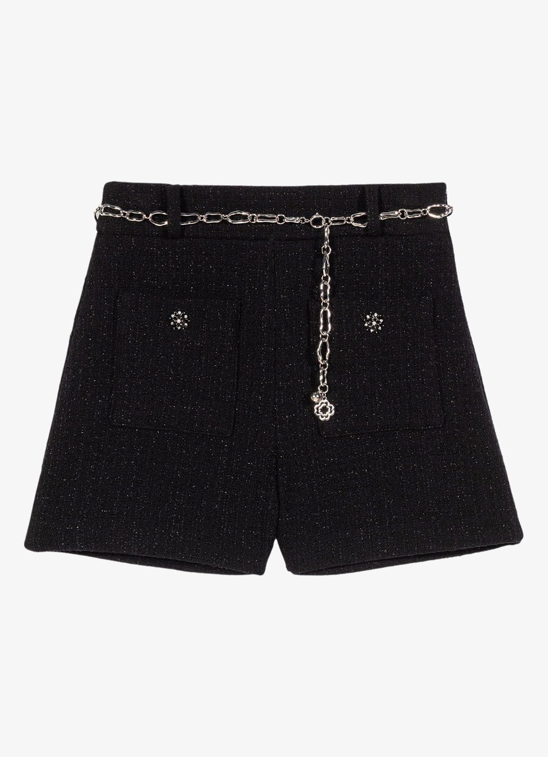 Maje High waist wide fit korte broek met tweed-look - voorkant zwart