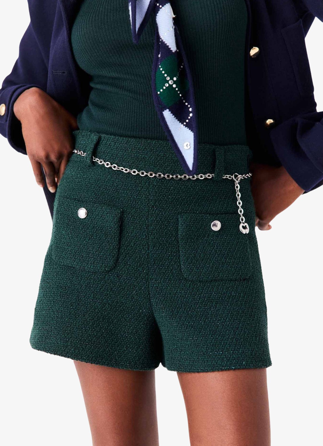 Maje High waist wide fit korte broek met tweed-look - detail 3 donkergroen
