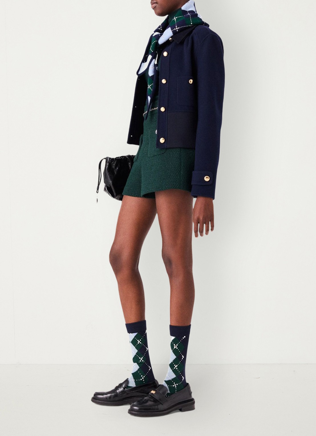 Maje High waist wide fit korte broek met tweed-look - detail 4 donkergroen