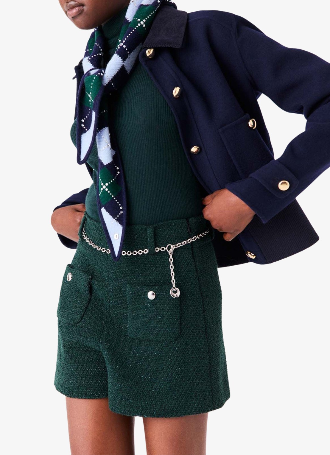 Maje High waist wide fit korte broek met tweed-look - detail 5 donkergroen