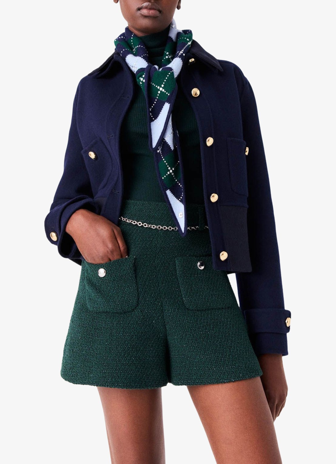 Maje High waist wide fit korte broek met tweed-look - detail 7 donkergroen