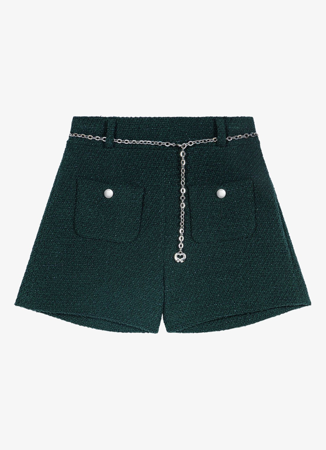 Maje High waist wide fit korte broek met tweed-look - voorkant donkergroen