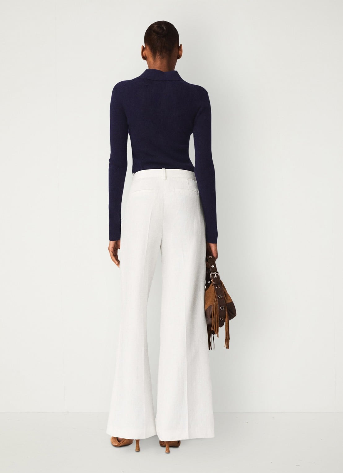 Maje High waist wide fit pantalon in linnenblend met krijtstreep - achterkant wit