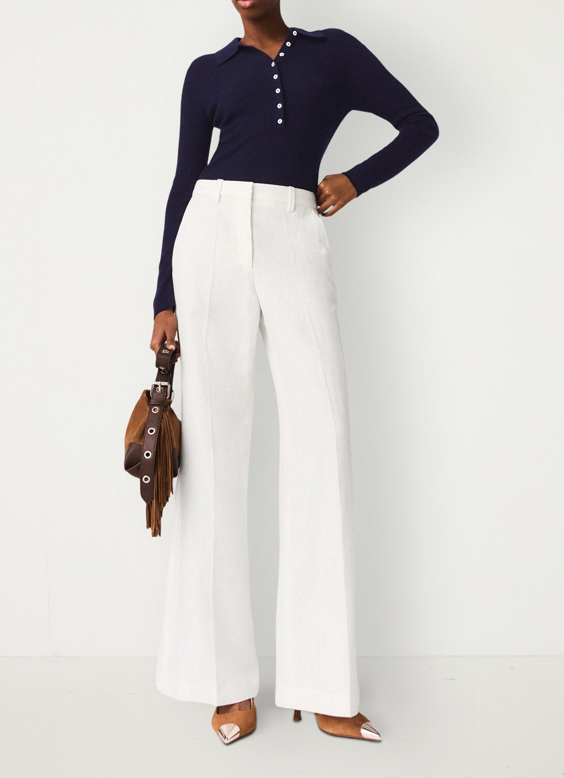 Maje High waist wide fit pantalon in linnenblend met krijtstreep - detail 2 wit