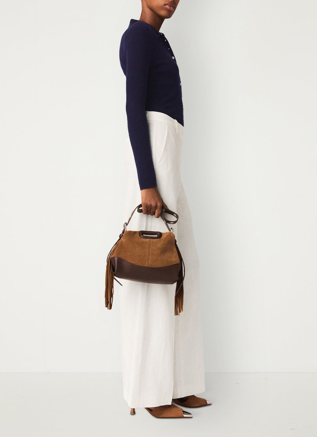 Maje High waist wide fit pantalon in linnenblend met krijtstreep - detail 3 wit