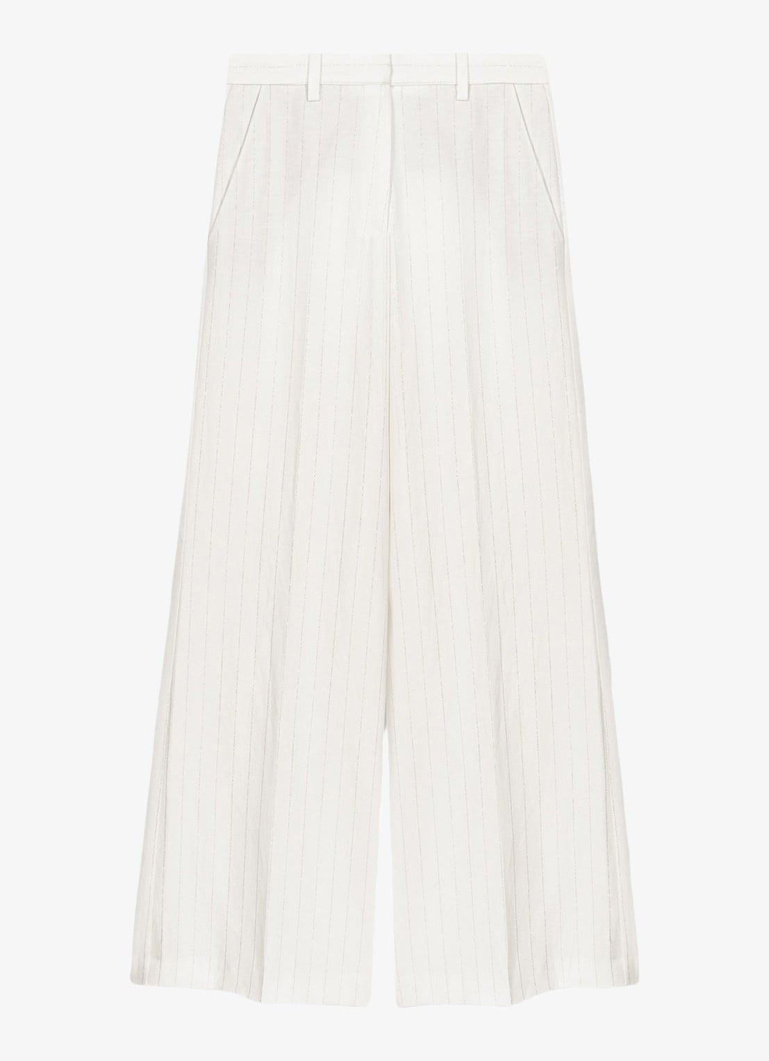 Maje High waist wide fit pantalon in linnenblend met krijtstreep - voorkant 5 wit