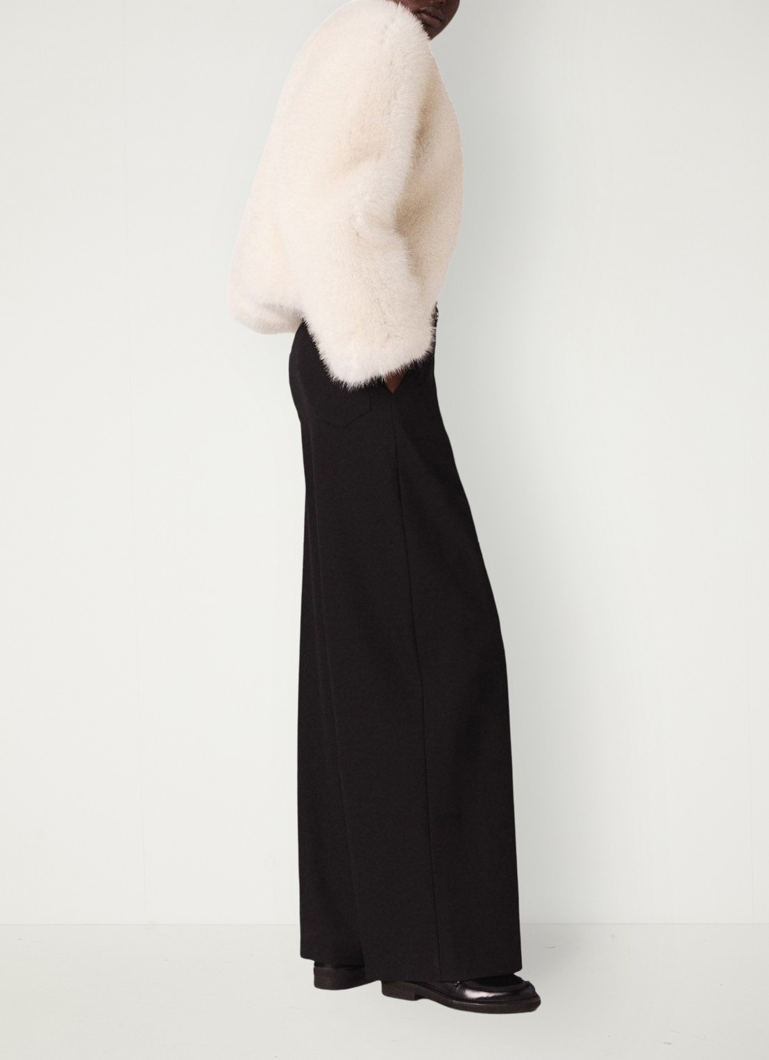 Maje High waist wide fit pantalon in wolblend met gesp - detail 2 zwart
