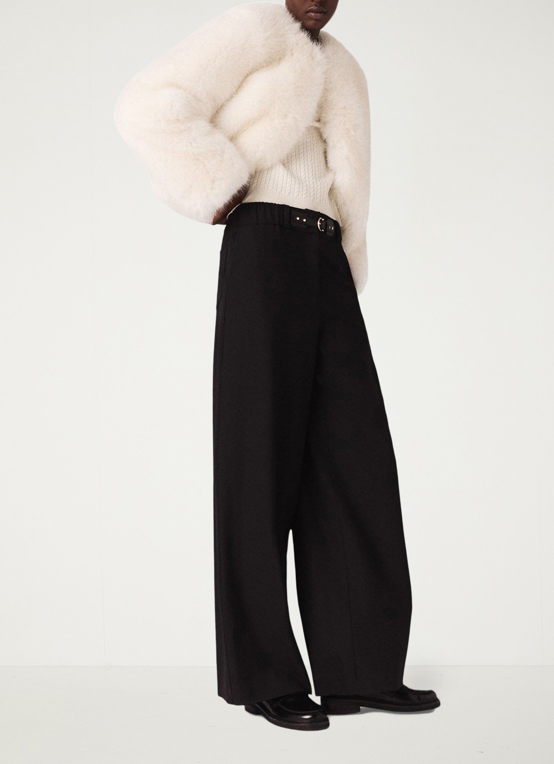 Maje High waist wide fit pantalon in wolblend met gesp - detail 3 zwart