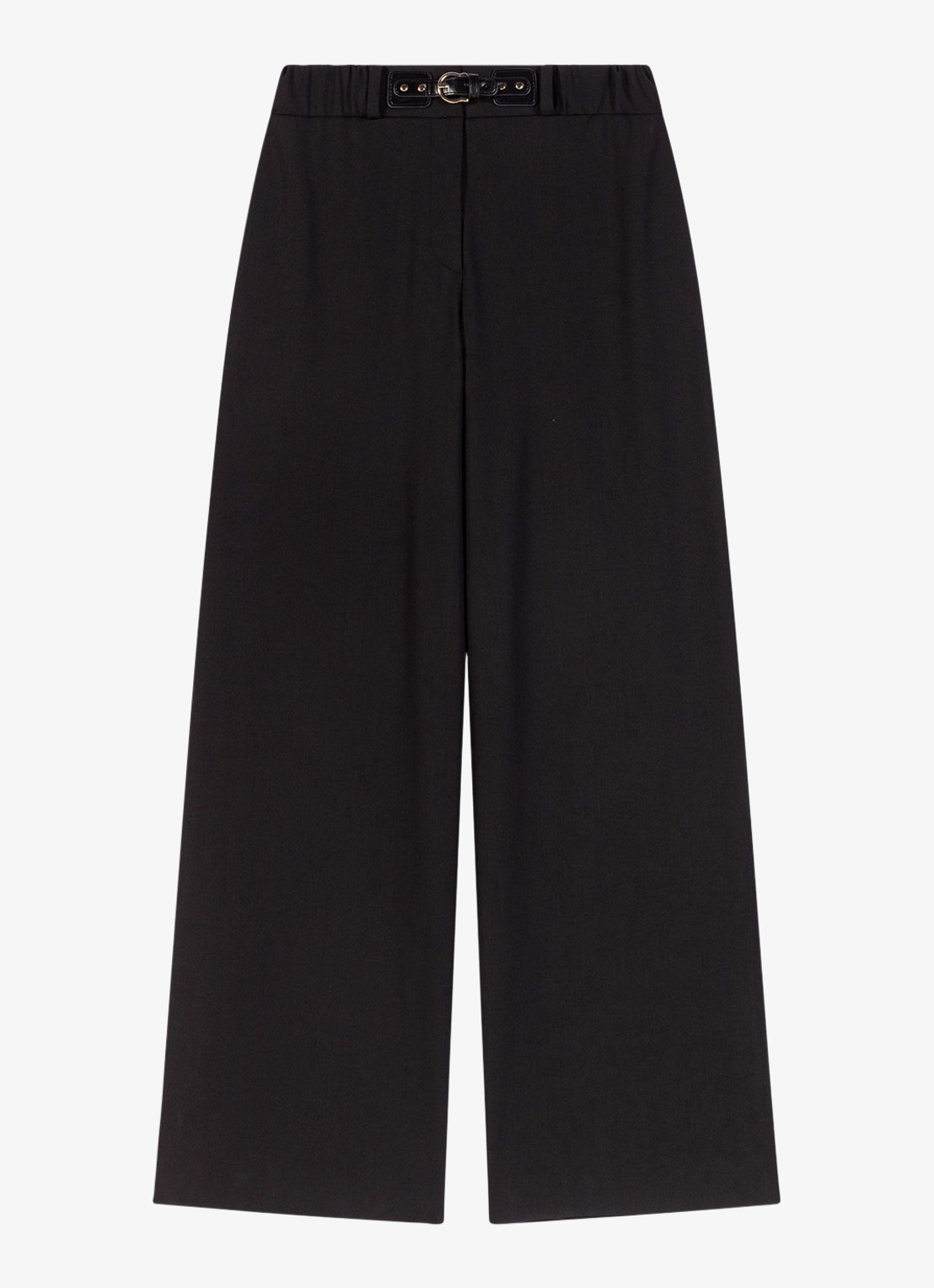 Maje High waist wide fit pantalon in wolblend met gesp - voorkant 5 zwart