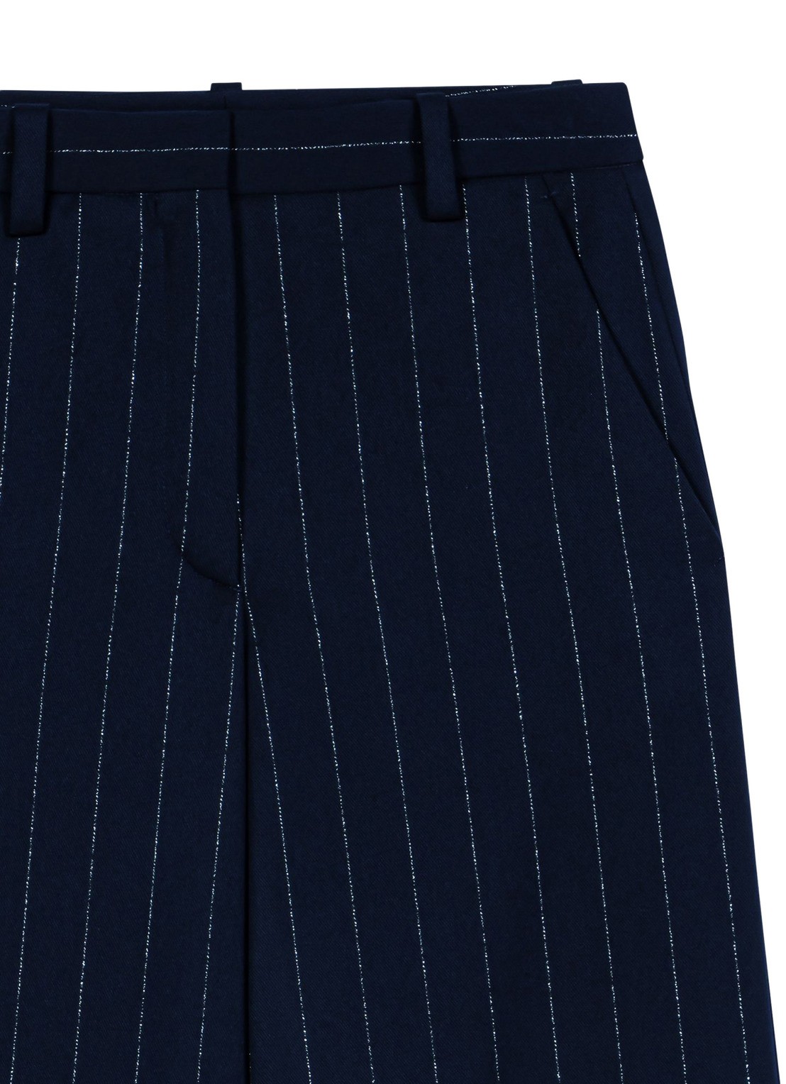 Maje High waist wide fit pantalon in wolblend met krijtstreep - detail 8 donkerblauw