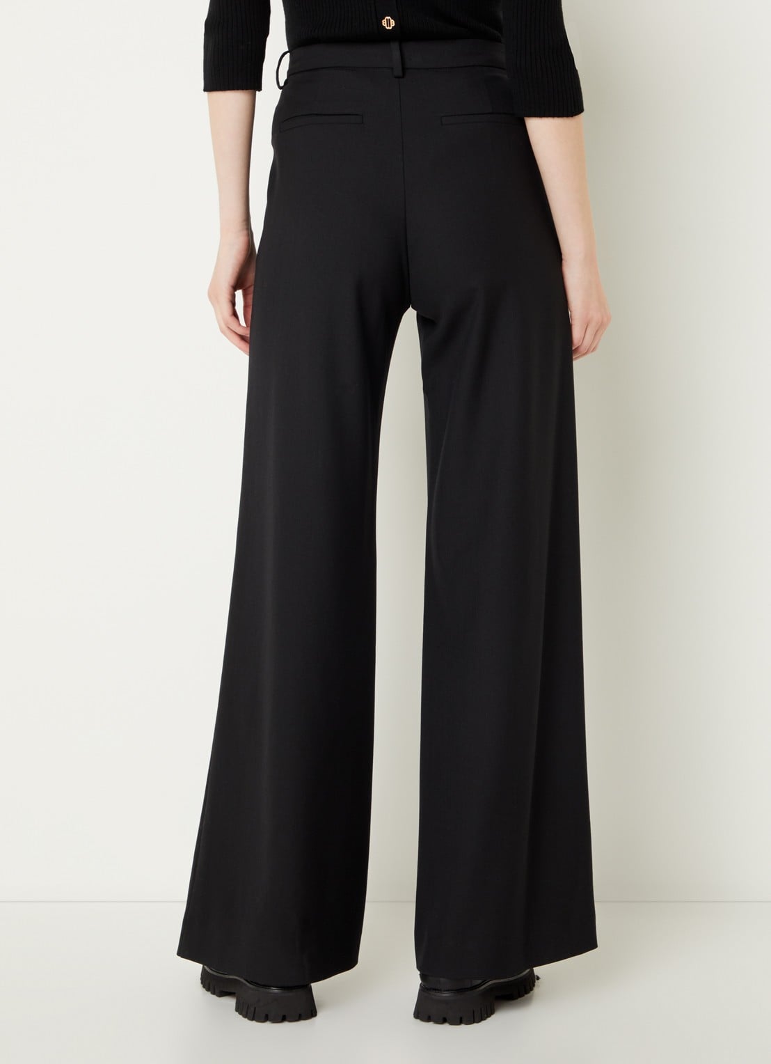 Maje High waist wide fit pantalon in wolblend met steekzakken - achterkant zwart