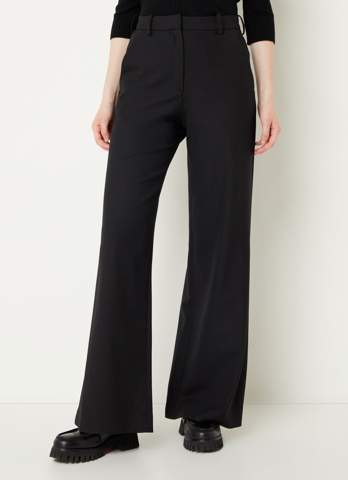 Maje High waist wide fit pantalon in wolblend met steekzakken - detail 2 zwart